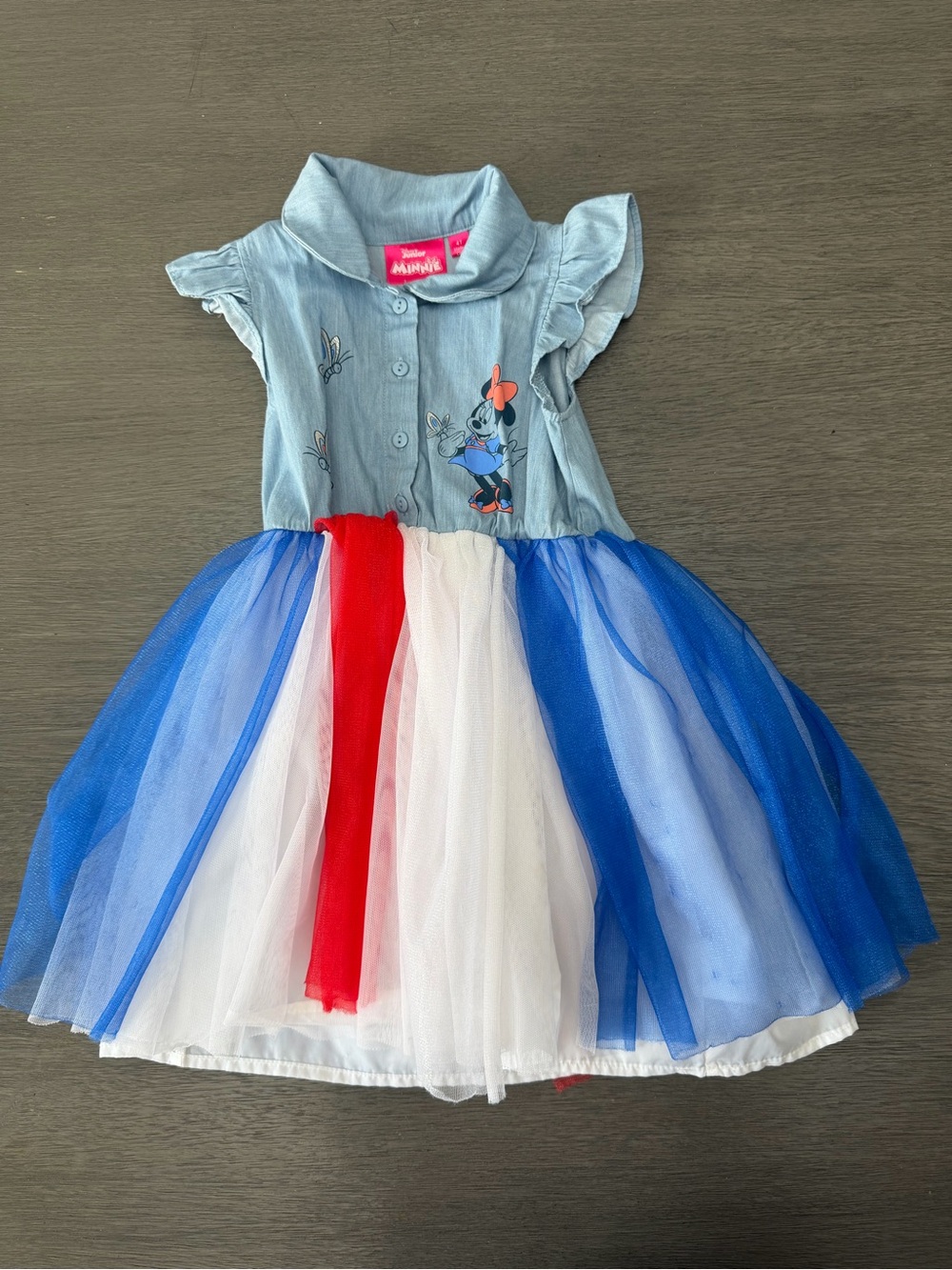 Minnie Mouse Denim Top Tulle Skirt Dress - Red, White & Blue